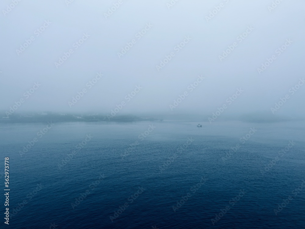 Foggy seascape, sea horizon in the fog Foggy seascape, sea horizon in the fog