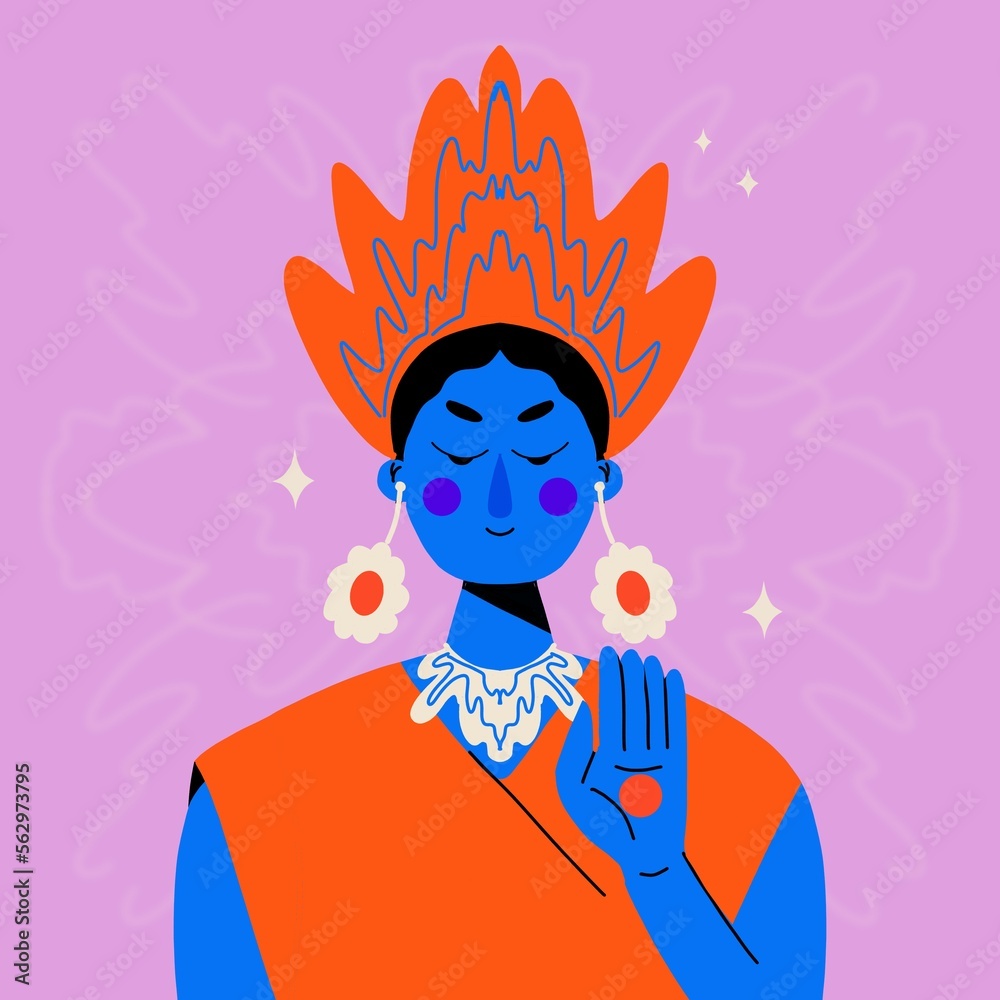 colour illustration of Goddess. 
Durga. Kali, Mahakali, Blue Tara - obrazy, fototapety, plakaty 