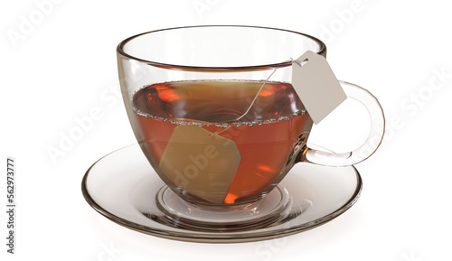 Glass of Tea with Bag transparent background high quality details - 3d rendering