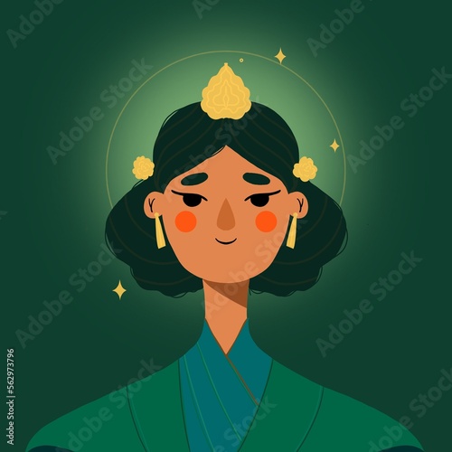 colour illustration of Goddess. 
woman Boddhisatva Green Tara.