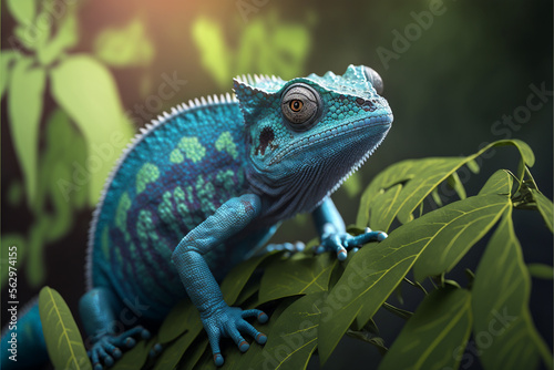 Incredibly cute colorful chameleon lizard with changing colors. Exotic wild lizard or reptile. Ai generated.