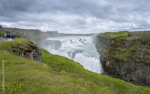 Tourists at the Gullfoss Waterfall on the Hvita River, Golden Circle, Iceland © Jozef