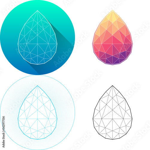 Set of Water Blood Droplet Circulatory System Medical Human Organ Logo Icon Minimalistic Triangulated Polygonal Low Poly, Line Art Isolated on White Background