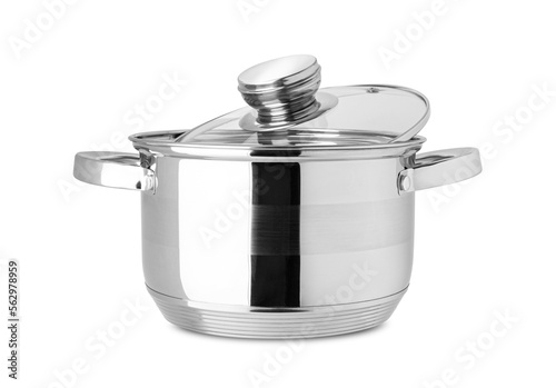 Stainless steel pot, kitchen tools isolated on a transparent background