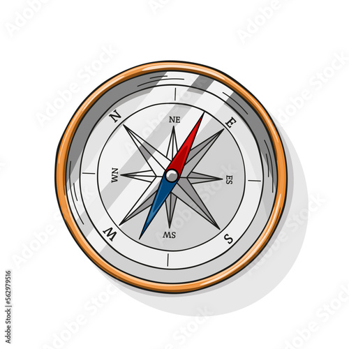 Brass compass isolated on white background vector illustration