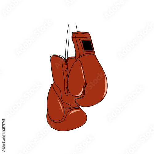 Pair of boxing gloves. One continuous line drawing. Fitness stuff, sports equipment. Hand drawn vector illustration.