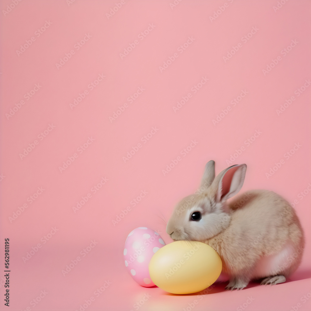 cute easter bunny with eggs, background template, created with generative ai cute easter bunny with eggs, background template, created with generative ai
