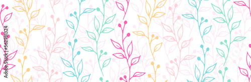 Berry bush branches natural vector seamless ornament. Boho floral textile pri...