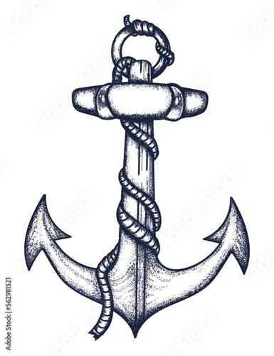 Anchor. Old school tattoo vector art. Hand drawn graphic. Isolated on white. Traditional flash tattooing style