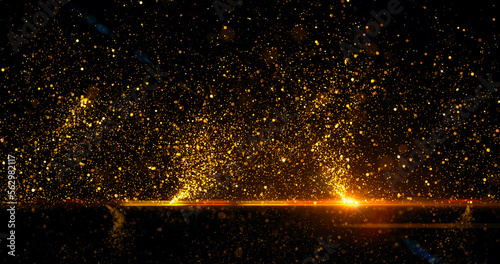 Glow in the dark. Flying particles of light. Gold Particles