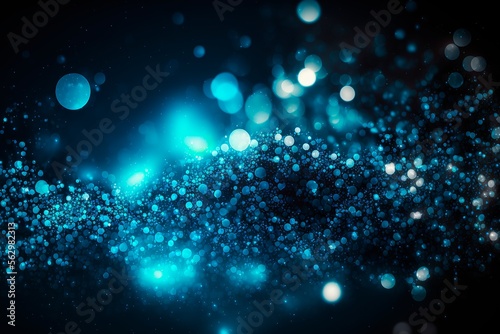 Defocused abstract blue lights background . bokeh lights. concept, Blue texture . Dark blue and silver glow particle abstract background. generative ai