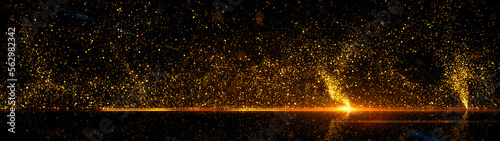 Fotografija Gold Glitter Particle Backdrop Flying particles background