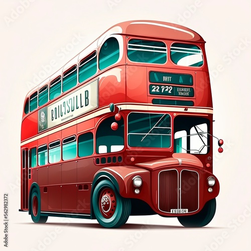 Classic double decker bus. A bright red traditional London bus isolated over white. generative ai photo