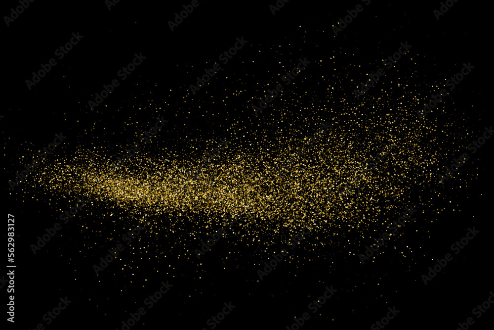 Gold Glitter Texture Isolated On Black. Goldish Color Sequins. Celebratory Background. Golden Explosion Of Confetti. Vector Illustration, Eps 10.