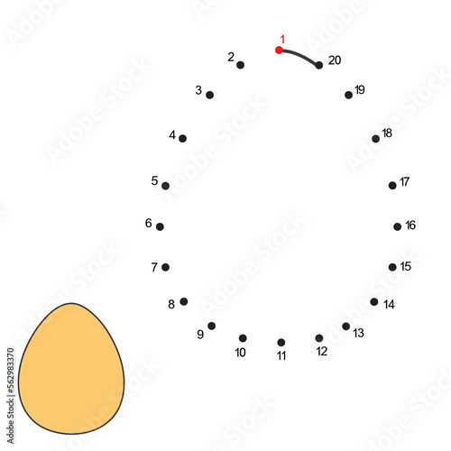 Easter egg. Dot to dot Game. Connect the dots by numbers and finish draw cartoon Egg. Logic Game and Coloring Page with answer. Easter concept. Education card for kids learning counting number 1-20.