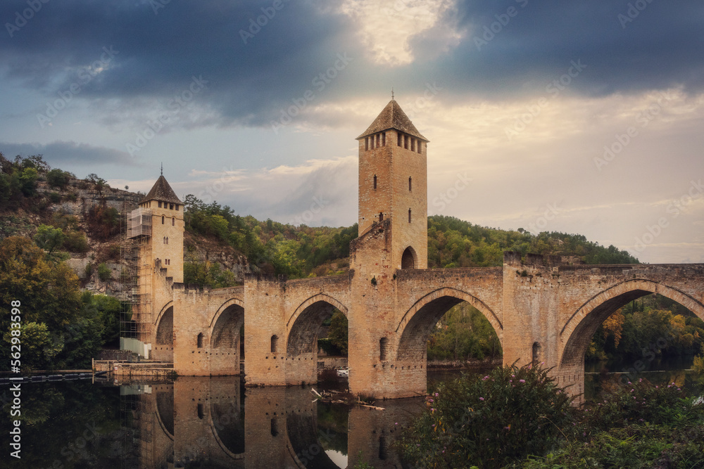 Pont Valentre is a medieval arched stone bridge over the river Lot in the city of Cahors in southern France.