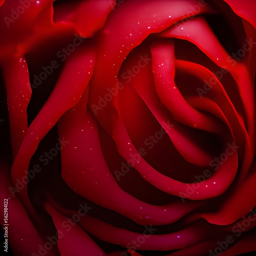 Generative AI close-up of wet red rose