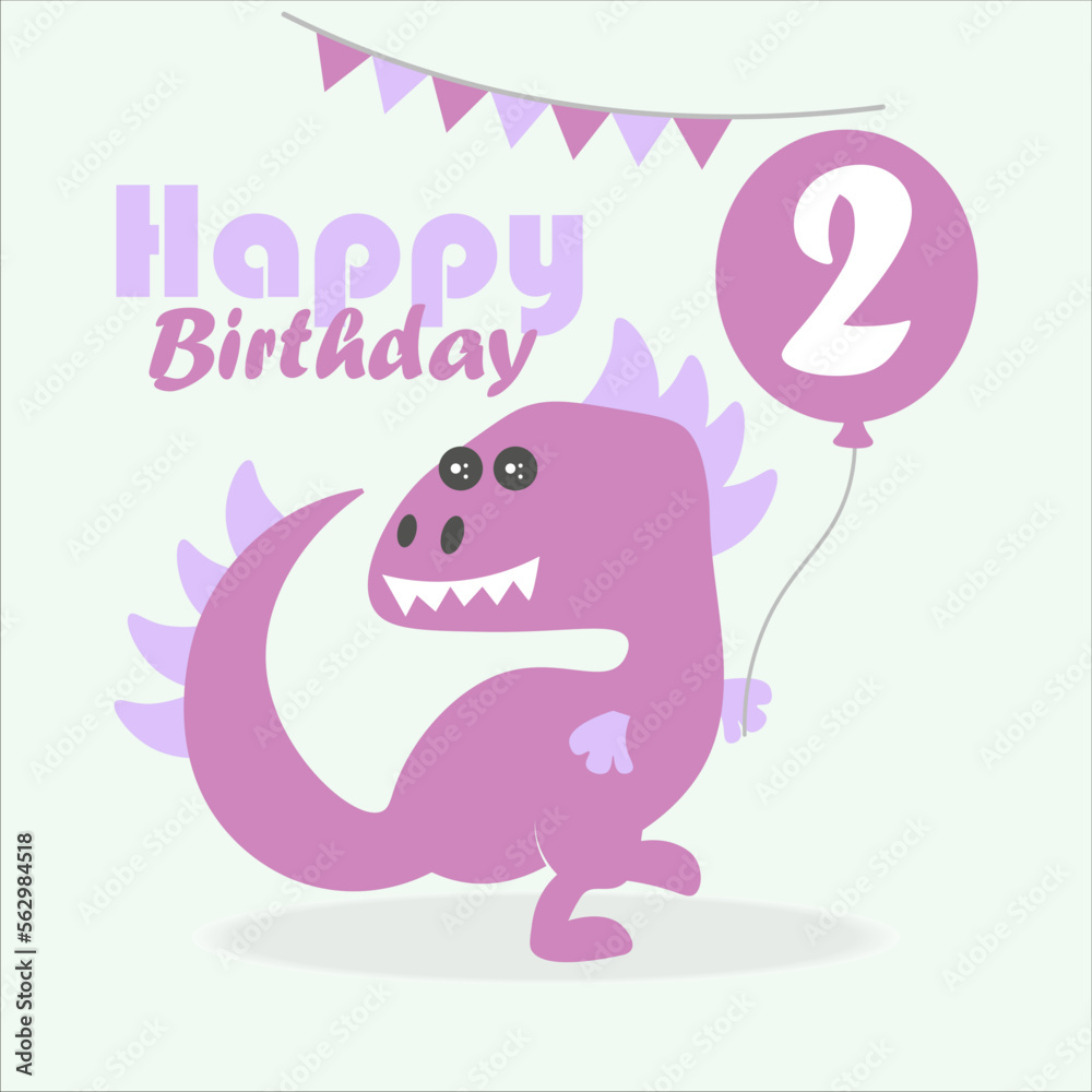 happy birthday card with dinosaur icon, vector, illustration