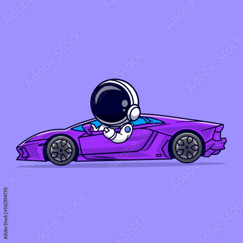 Cute Astronaut Driving Supercar Cartoon Vector Icon 
Illustration. Transportation Technology Icon Concept Isolated 
Premium Vector. Flat Cartoon Style