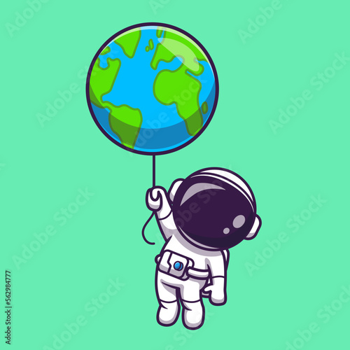 Cute Astronaut Floating With Earth Balloon Cartoon Vector 
Icon Illustration. Science Technology Icon Concept Isolated 
Premium Vector. Flat Cartoon Style