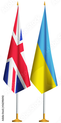 Isolated small Ukrainian,British flags.Ukraine,UK table flag together