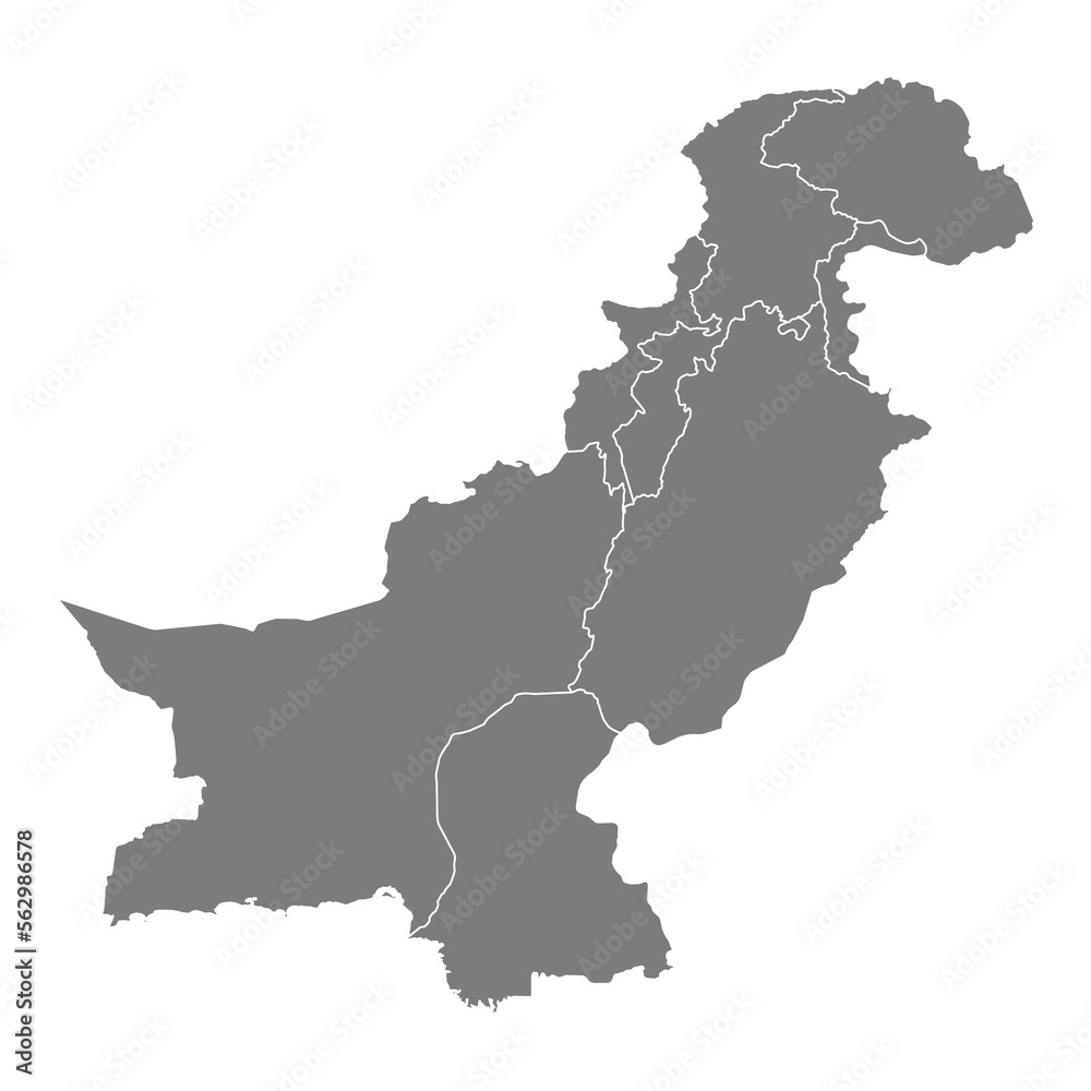 Pakistan map with gray tone color on transparent background