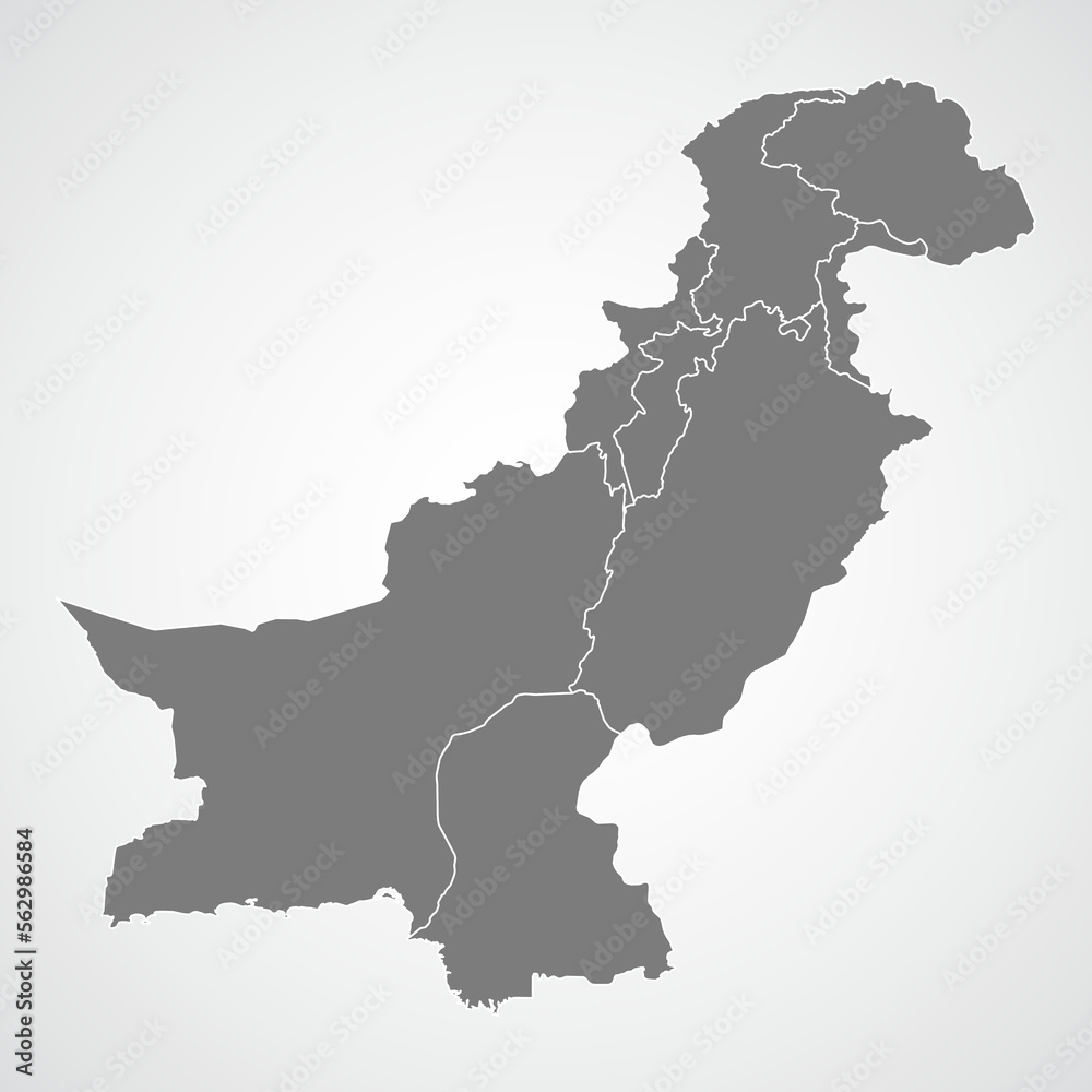 Pakistan map with gray tone color on isolated background