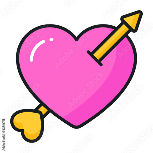 Arrow passing heart showing love cupid vector icon