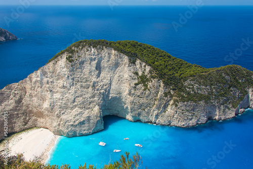 The view from the height of the bay wreck of Zakynthos in Greece