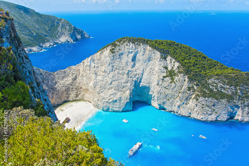 The view from the height of the bay wreck of Zakynthos in Greece