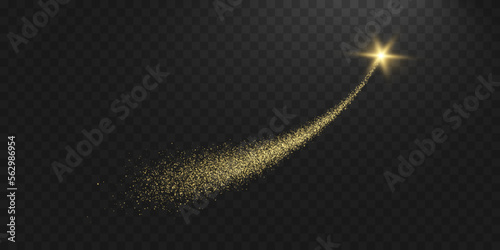 Golden dust trail glittering sparks on transparent background. Light effect. Stock royalty free vector illustration