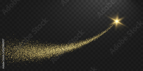 Golden dust trail glittering sparks on transparent background. Light effect. Stock royalty free vector illustration