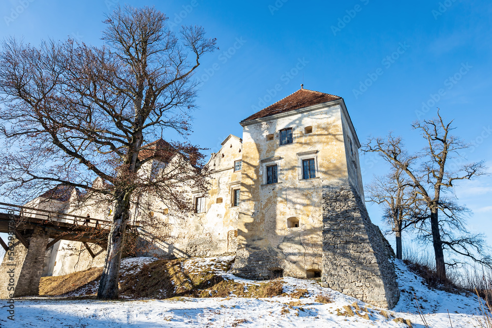 The ancient Svirzh castle in the village of Svirzh in western Ukraine. A trip to  Ukraine