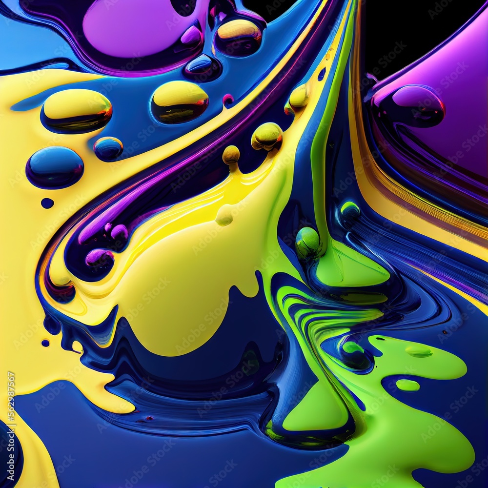 Fluid art texture. Background with abstract mixing paint effect. 3D render of the mixed paints and bubbless	
