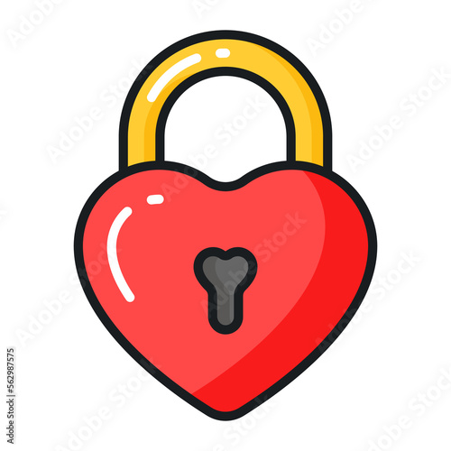 Valentine heart shape lock, vector icon of love padlock