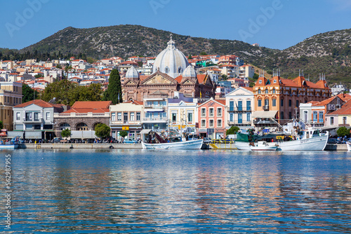 Obraz na płótnie View of the town of Mytilene, capital and largest town on Lesvos island, Greece. w salonie