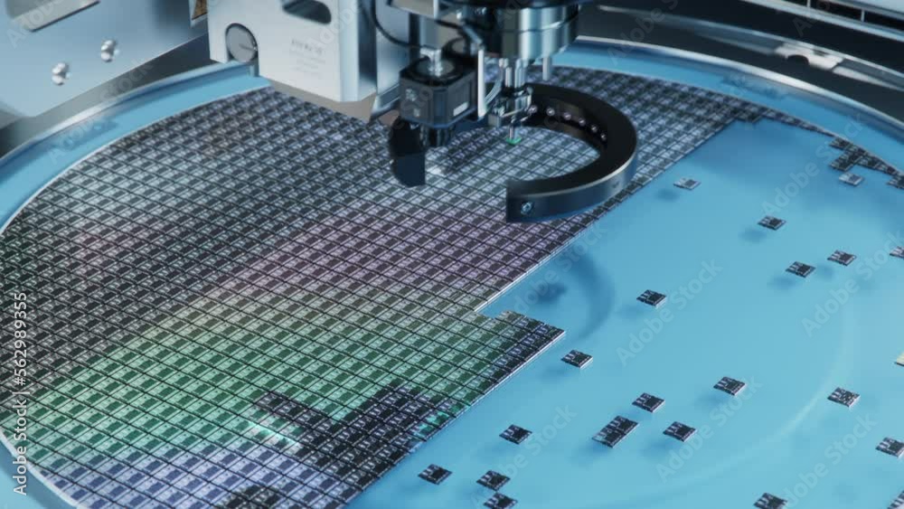 Semiconductor Packaging Process. Closeup of Silicon Die are being