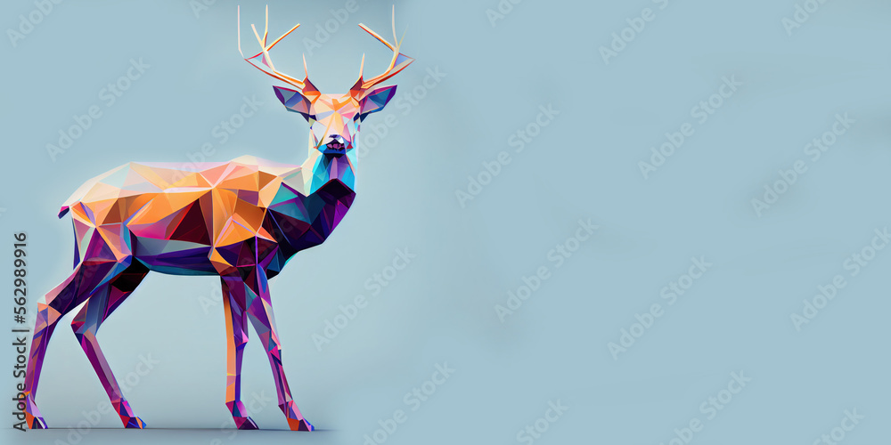 Obraz premium Low Polygon illustration of a stag deer with copy space, Generative AI