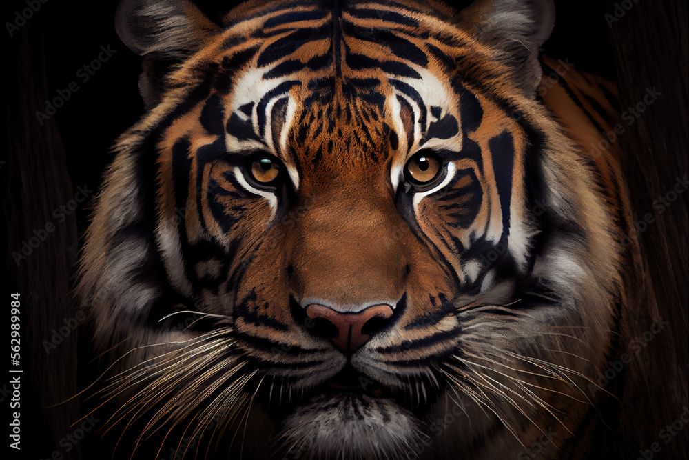 Beautiful Royal Bengal Tiger face close up, Generative AI