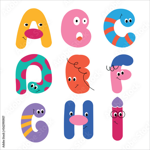 Funny alphabet letters - A, B, C, D, E, F, I, H, G