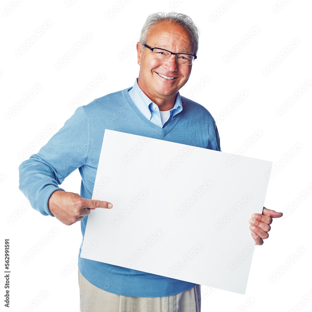 Mockup portrait, placard or old man pointing at marketing poster, advertising banner or product placement. Studio mock up, billboard promotion sign or happy sales model isolated on white background Mockup portrait, placard or old man pointing at marketing poster, advertising banner or product placement. Studio mock up, billboard promotion sign or happy sales model isolated on white background