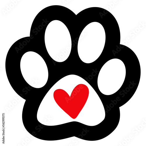 Logo pet friendly. Icono aislado corazón en zarpa de perro o gato en espacio negativo