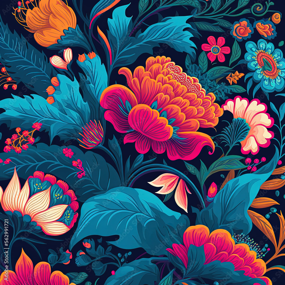 Folk floral wallpaper, Generative AI Stock Illustration | Adobe Stock