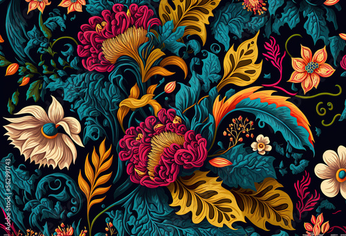 Folk floral wallpaper, Generative AI