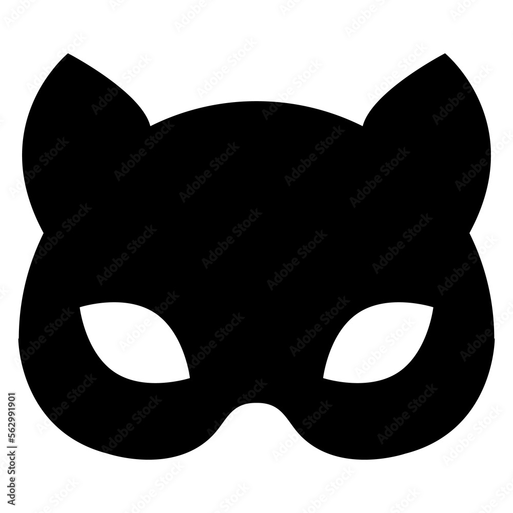 Silueta aislada de antifaz de gato. Máscara de carnaval de cabeza de gato Silueta aislada de antifaz de gato. Máscara de carnaval de cabeza de gato