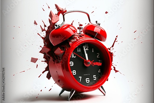 Red clock broken. Alpha mask ,alarm clock background ,Generative ai
