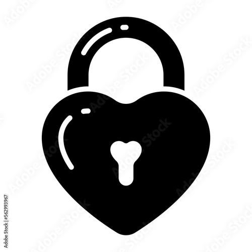 Valentine heart shape lock, vector icon of love padlock