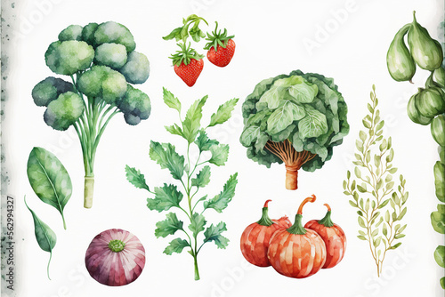 Watercolor vegetables set wallpaper on white background