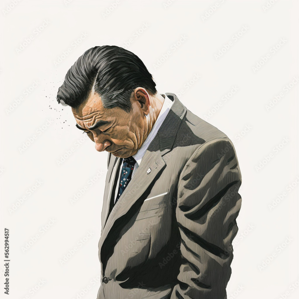 Fictional Person, crying japanese businessman, white background Fictional Person, crying japanese businessman, white background