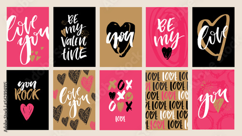 Lettering postcard about love. Happy Valentine'day card - hand drawn doodle lettering postcard. Heart, be mine. Vector